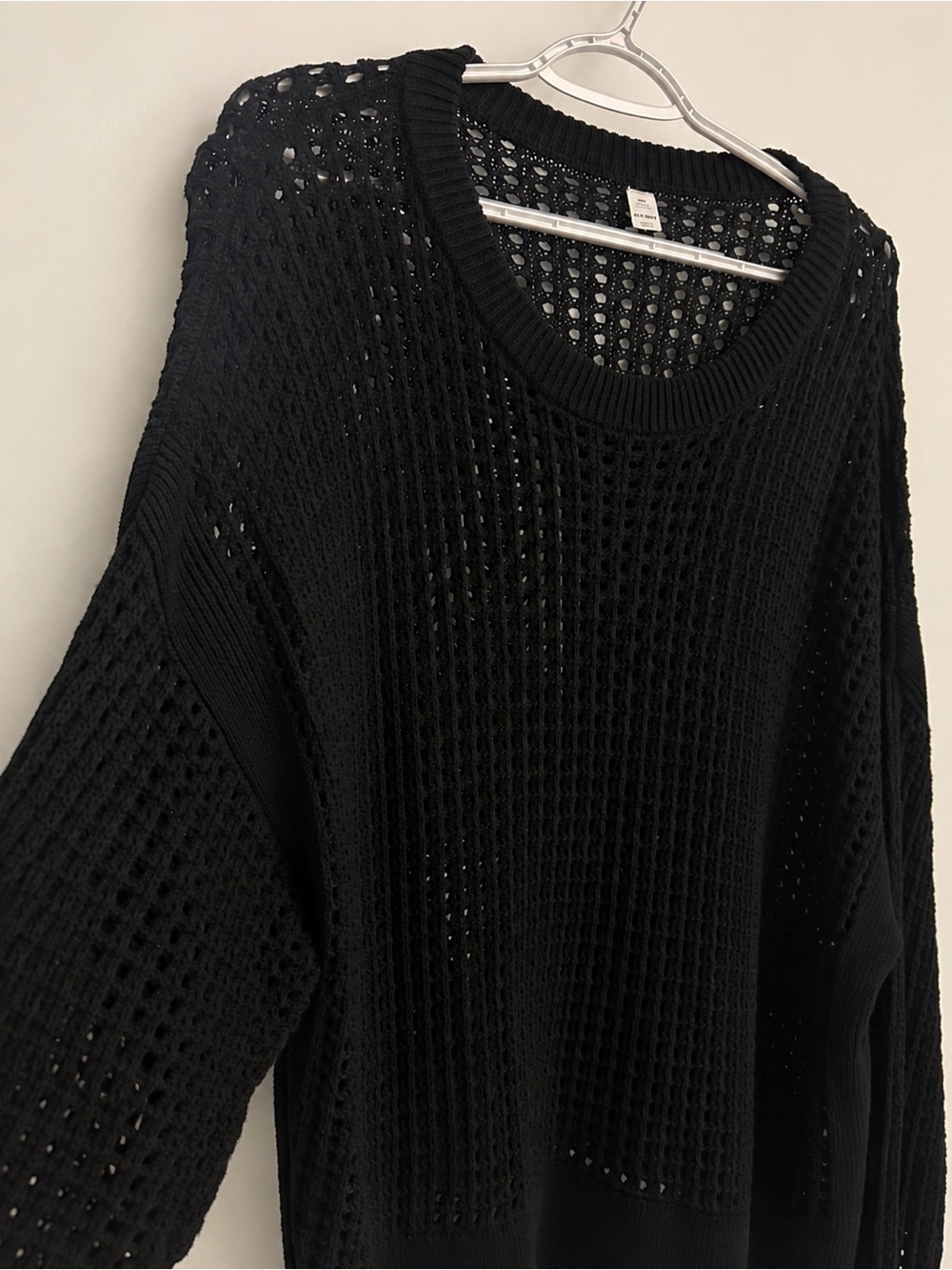 Black Open-Weave Crewneck Sweater
